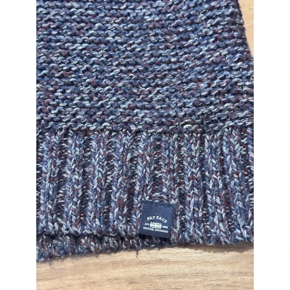 Fat Face Mens L Purple‎ Blue Cable Chunky Knit Sweater 1/4 Button Grandpacore